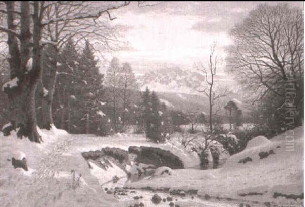 Winterlandschaft Bei Garmisch Oil Painting by Fritz Mueller-Landeck