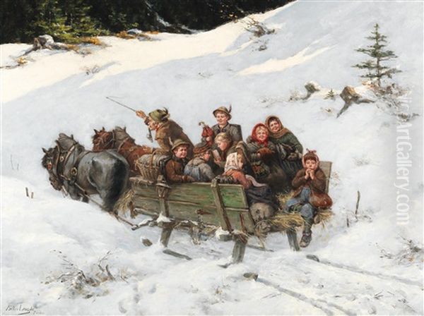 Returning Home From School Oil Painting by Albert Mueller-Lingke