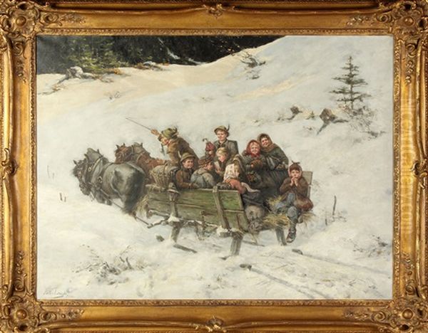 Winter Sleigh Ride Oil Painting by Albert Mueller-Lingke