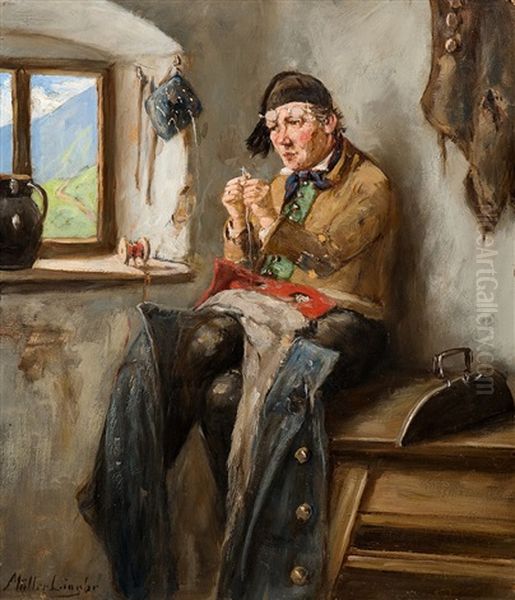 Der Dorfschneider Oil Painting by Albert Mueller-Lingke