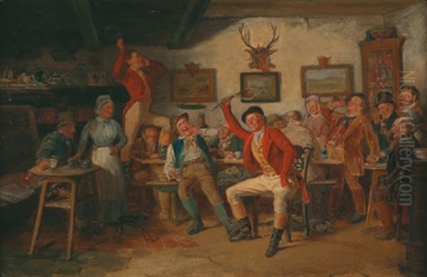 Zwei Frohliche Parforcejager In Einer Wirtshausgesellschaft Oil Painting by Albert Mueller-Lingke