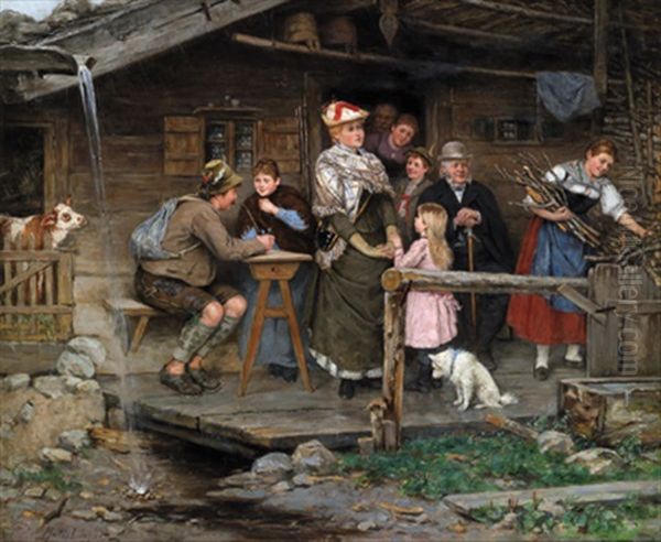 Besuch Aus Der Stadt Oil Painting by Albert Mueller-Lingke