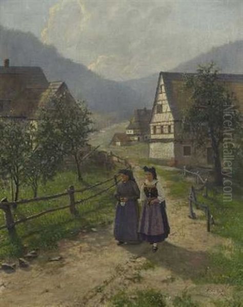 Kirchgang Oil Painting by Albert Mueller-Lingke