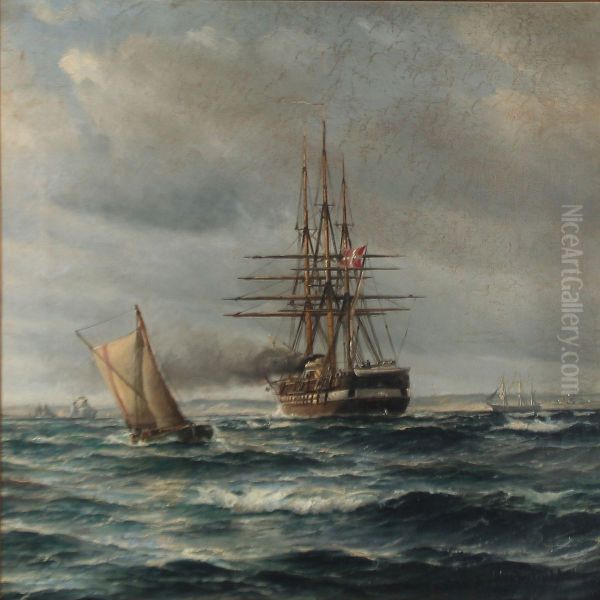 Seascape With The Danish Frigate Jylland Oil Painting by Vilhelm Bille