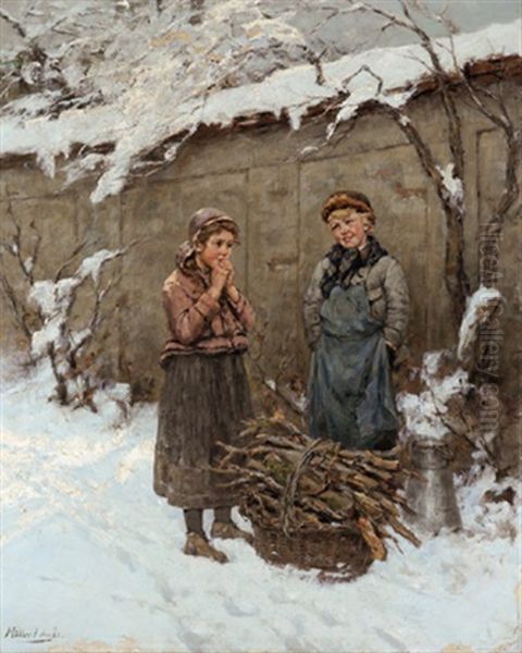 Die Fleisigen Holzsammler Oil Painting by Albert Mueller-Lingke