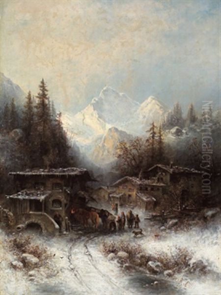 Verschneites Dorf Oil Painting by Albert Mueller-Lingke