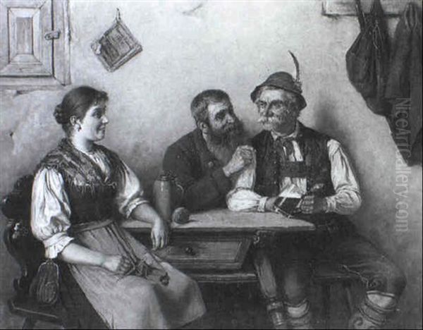 Dirndl Und Zwei Alte Bauern Bei Fr