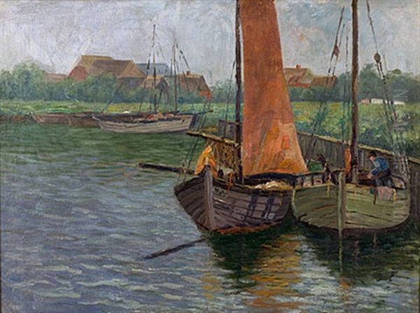 Boddenhafen Althagen Oil Painting by Hugo Mueller-Mohr