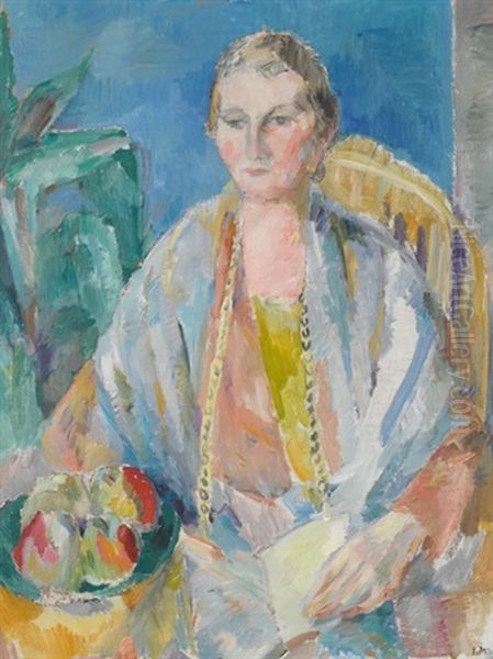 Frau Mit Kette Oil Painting by Emil (Emilio) Mueller-Obino