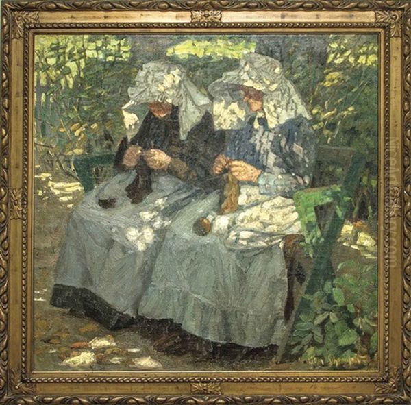 Zwei Landfrauen Bei Der Handarbeit Oil Painting by Ernst Mueller-Scheessel