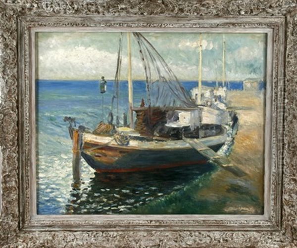 Fischerboot An Der Kaimauer Oil Painting by Ernst Mueller-Scheessel