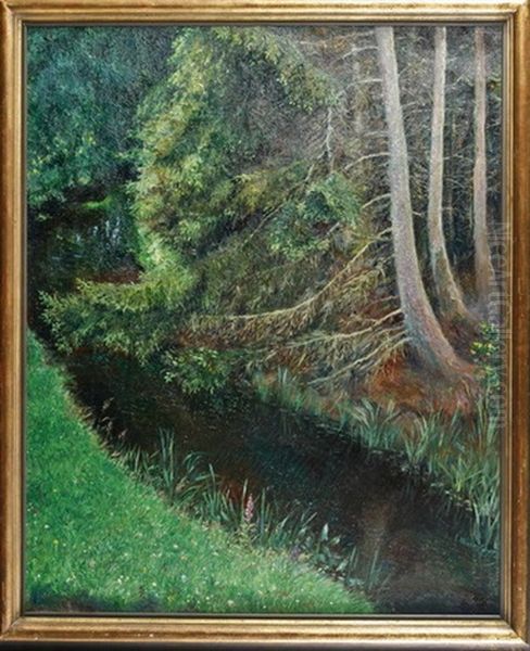 Bachlauf Am Waldrand Oil Painting by Ernst Mueller-Scheessel