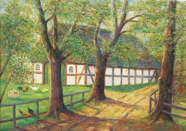 Niedersachsenhof Im Fruhling Oil Painting by Ernst Mueller-Scheessel