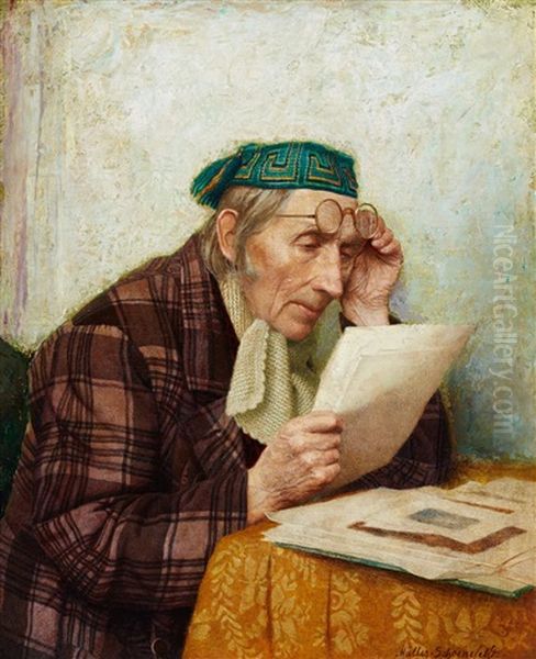 An Elderly Print Collector Oil Painting by Ernst Wilhelm Mueller-Schoenefeld