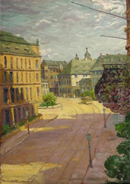 Mainz, Blick Auf Den Schillerplatz In Der Mittagssonne Oil Painting by Carl Mueller-Trenkhoff