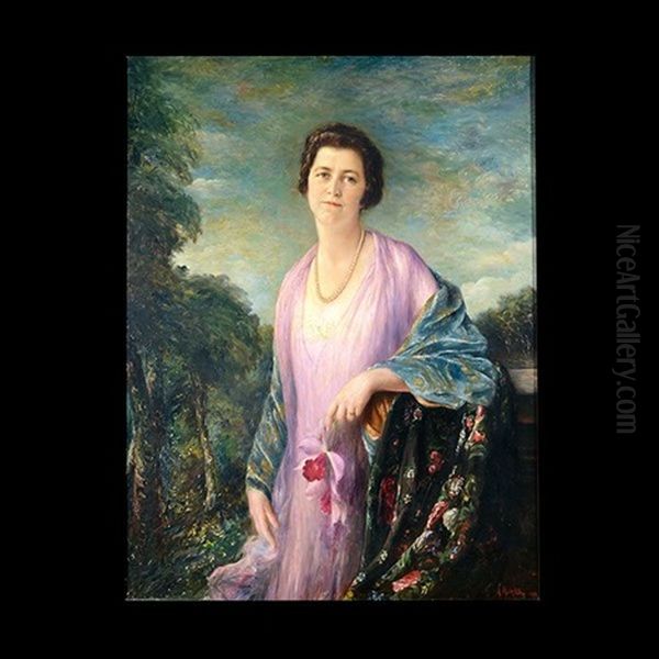 Portrait Of A Woman In Lavendar Oil Painting by Adolfo Felice Mueller-Ury