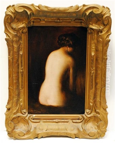 Seated Nude Lady Oil Painting by Adolfo Felice Mueller-Ury