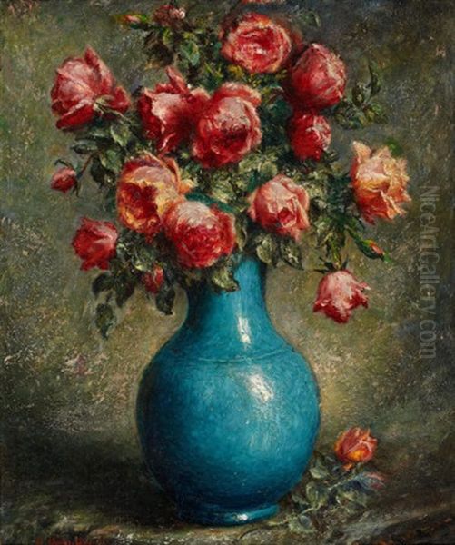 Still Life With Roses Oil Painting by Adolfo Felice Mueller-Ury