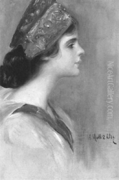 Portrait Of A Woman In Profile Oil Painting by Adolfo Felice Mueller-Ury