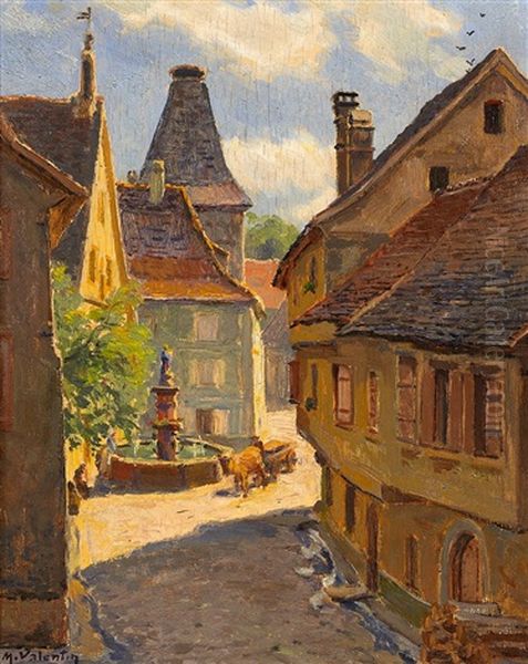 Place Turenne In Turckheim Im Elsas Oil Painting by Gustave Mueller-Valentin