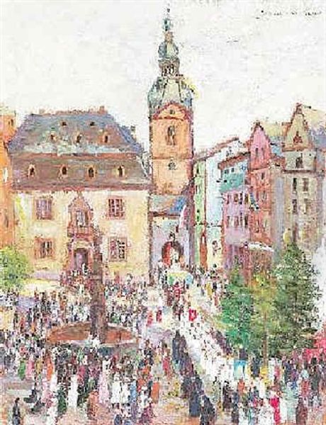 Fronleichnamsprozession In Cochem An Der Mosel Oil Painting by Peter Paul Mueller-Werlau