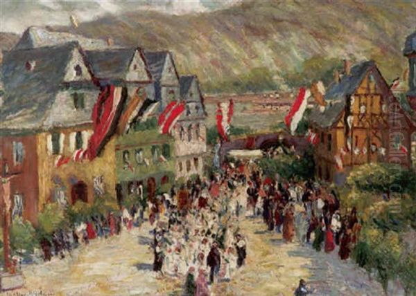 Frohnleichnamsprozession In Werlau Am Rhein Oil Painting by Peter Paul Mueller-Werlau