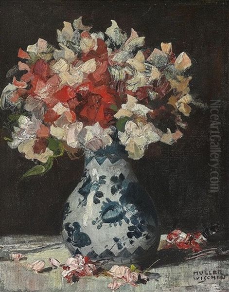 Blumen In Fayencevase Oil Painting by Anton Mueller-Wischin