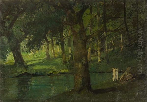 Waldteich Mit Nymphe Oil Painting by Anton Mueller-Wischin