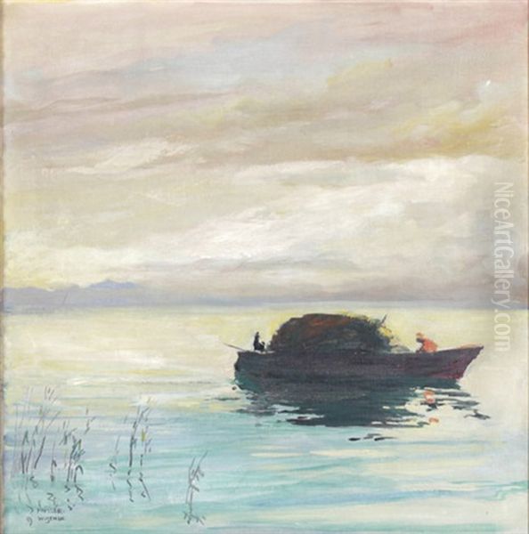 Chiemsee, Ansicht Mit Boot Oil Painting by Anton Mueller-Wischin