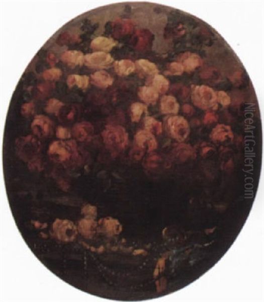 Stilleben Mit Rosenstrauss Und Schmuck Oil Painting by Anton Mueller-Wischin