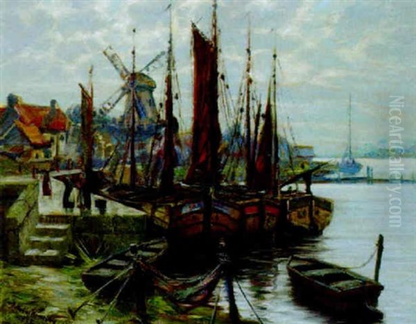 Fischerboote Im Hafen Oil Painting by Anton Mueller-Wischin