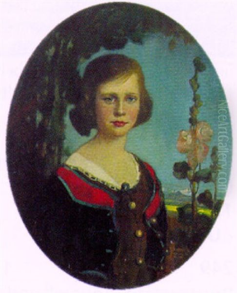 Madchen In Berechtesgadener Tracht Oil Painting by Anton Mueller-Wischin