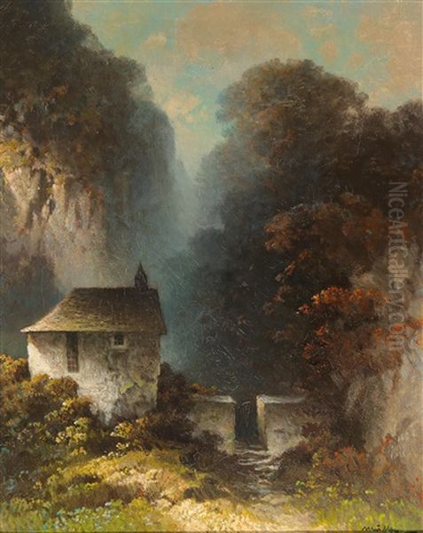 Autumnal Landscape With Chapel Oil Painting by Oskar Mulley