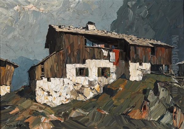 Mountain Farm Oil Painting by Oskar Mulley