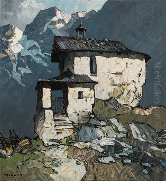 Chapel In The Mountains Oil Painting by Oskar Mulley