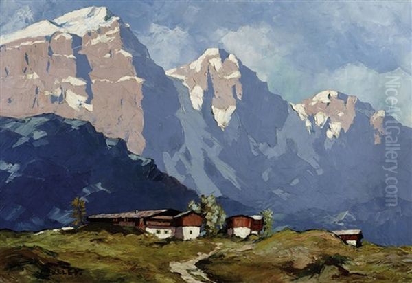 Gehoft In Einer Hochgebirgslandschaft Oil Painting by Oskar Mulley