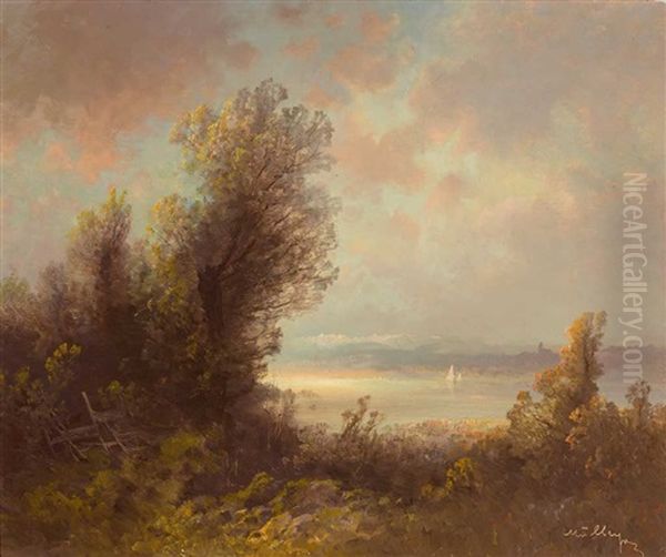 Oberbayerische Seenlandschaft An Einem Sommerabend Oil Painting by Oskar Mulley