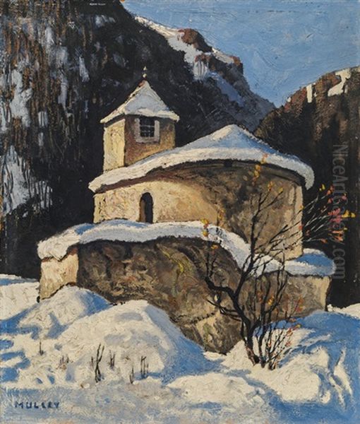 Mountain Chapel Oil Painting by Oskar Mulley