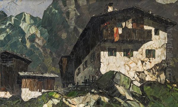 Mountain Farm In Garmisch Oil Painting by Oskar Mulley