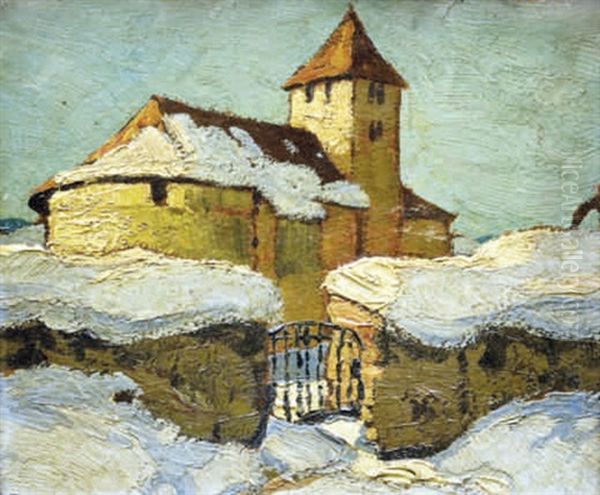 Bergkirche Mit Pfarrhof Oil Painting by Oskar Mulley