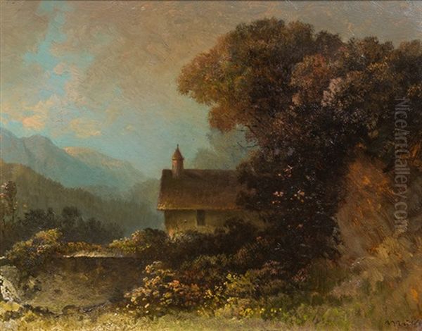 Bauernhaus Vor Gebirgskulisse by Oskar Mulley