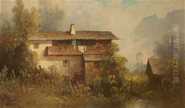 Homestead In The Mountains Oil Painting by Oskar Mulley