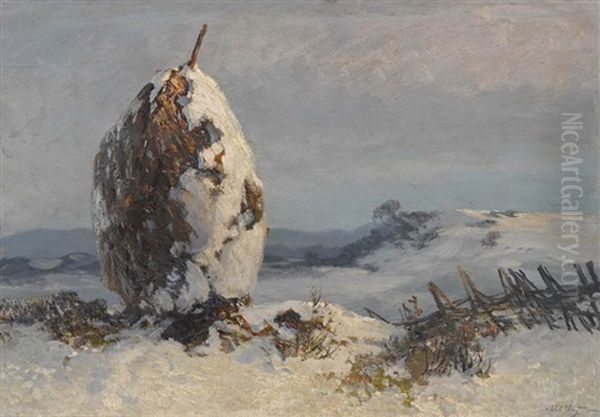 Winterlandschaft Mit Schneebedecktem Strohmandl Oil Painting by Oskar Mulley