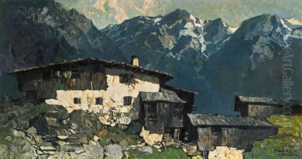 Bergbauernhof In Garmisch Oil Painting by Oskar Mulley