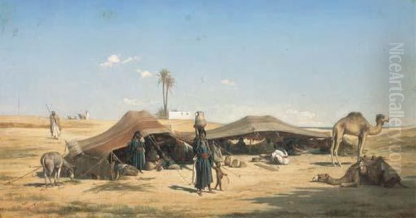 Campement A Ramlat En Egypte Oil Painting by Etienne Billet