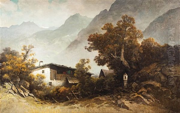 Bergbauernhaus Mit Wildem Kaiser Oil Painting by Oskar Mulley