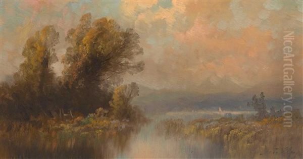 Am Ufer Eines Vorgebirgssees Oil Painting by Oskar Mulley