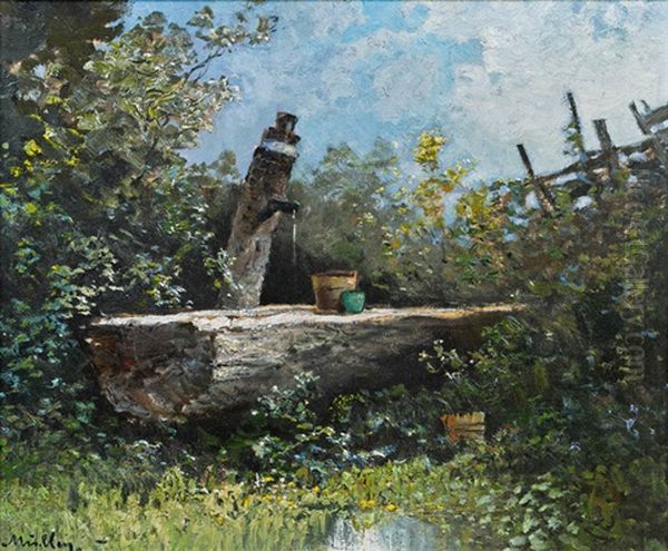 Bauerngarten Mit Brunnen Oil Painting by Oskar Mulley