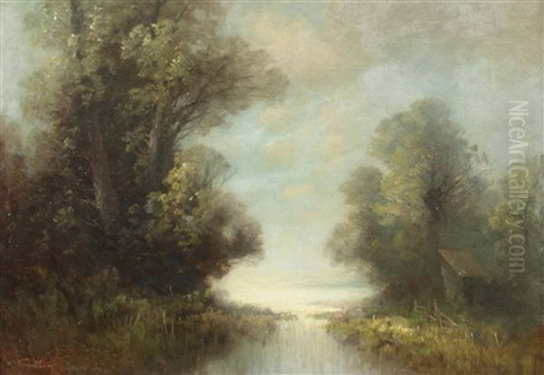 Bewaldetes Seeufer Oil Painting by Oskar Mulley