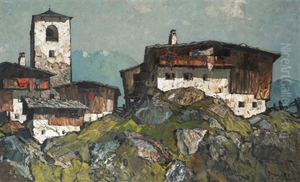 Tiroler Bergdorf Oil Painting by Oskar Mulley